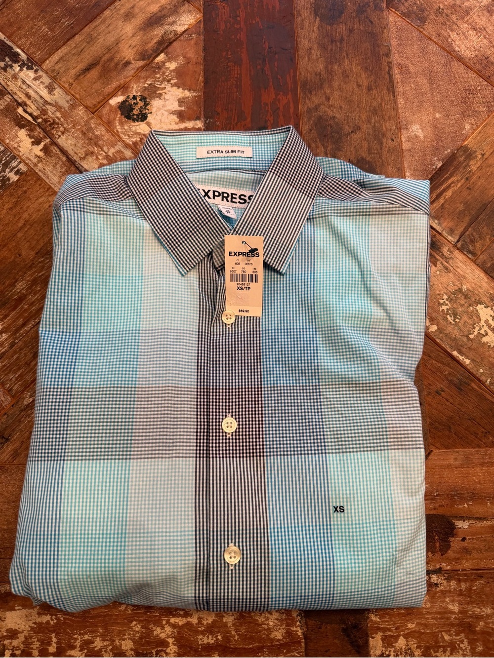Express Men's Light Blue Check Dress Shirt